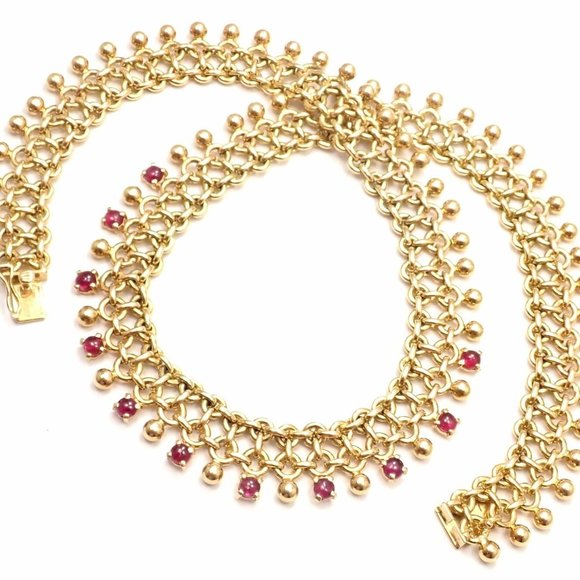 Rare! Vintage Authentic Tiffany & Co 18k Yellow Gold Ruby Collar Necklace - Picture 2 of 10